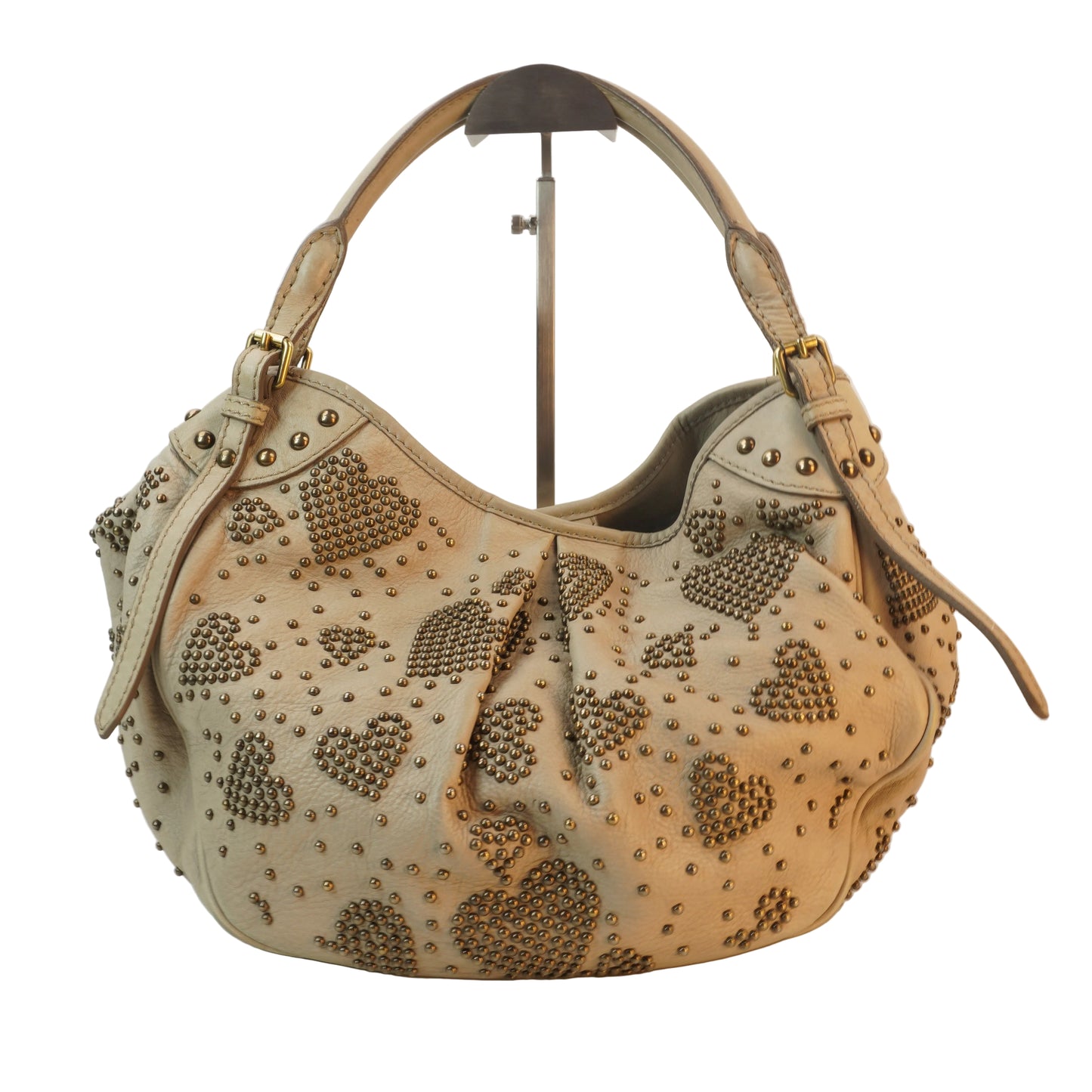 Burberry	Off-White Leather Hobo Bag GHW Small