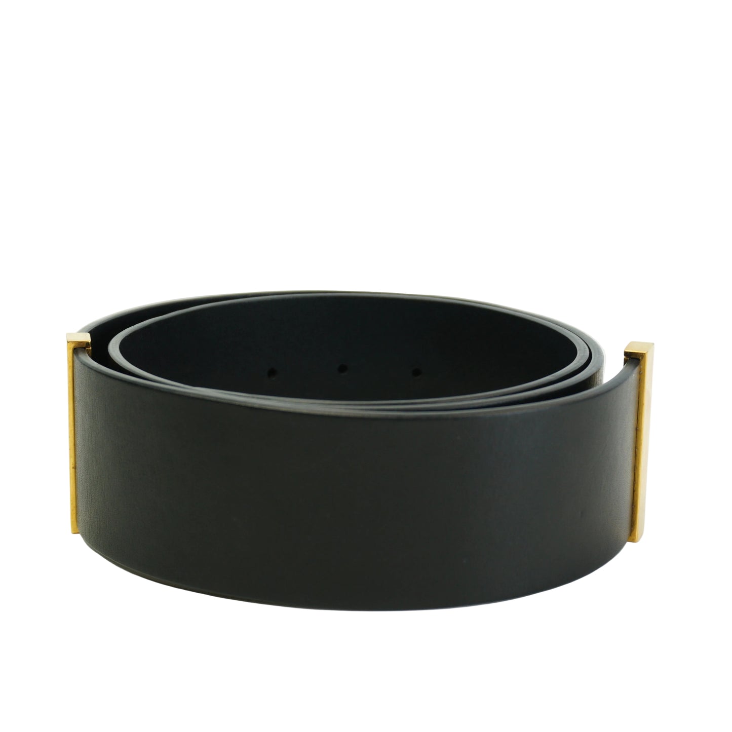 Celine	Vintage wide black leather Belt GHW Black  size.100