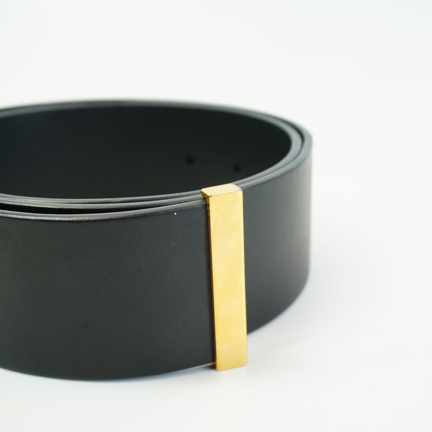 Celine	Vintage wide black leather Belt GHW Black  size.100