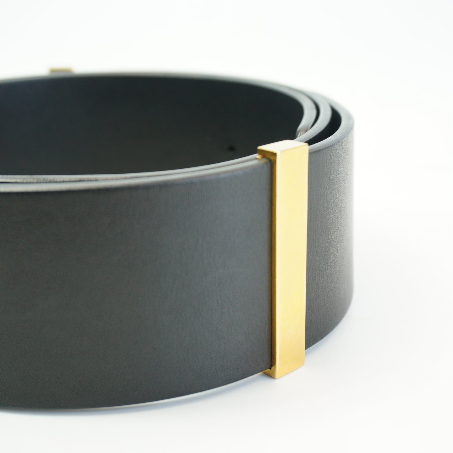 Celine	Vintage wide black leather Belt GHW Black  size.100