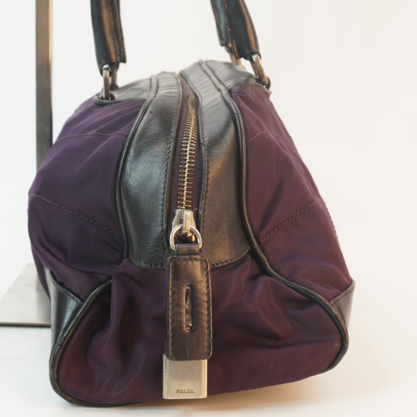 Prada Vitello Trimmed Tessuto Nylon Bowling Bag SHW Medium