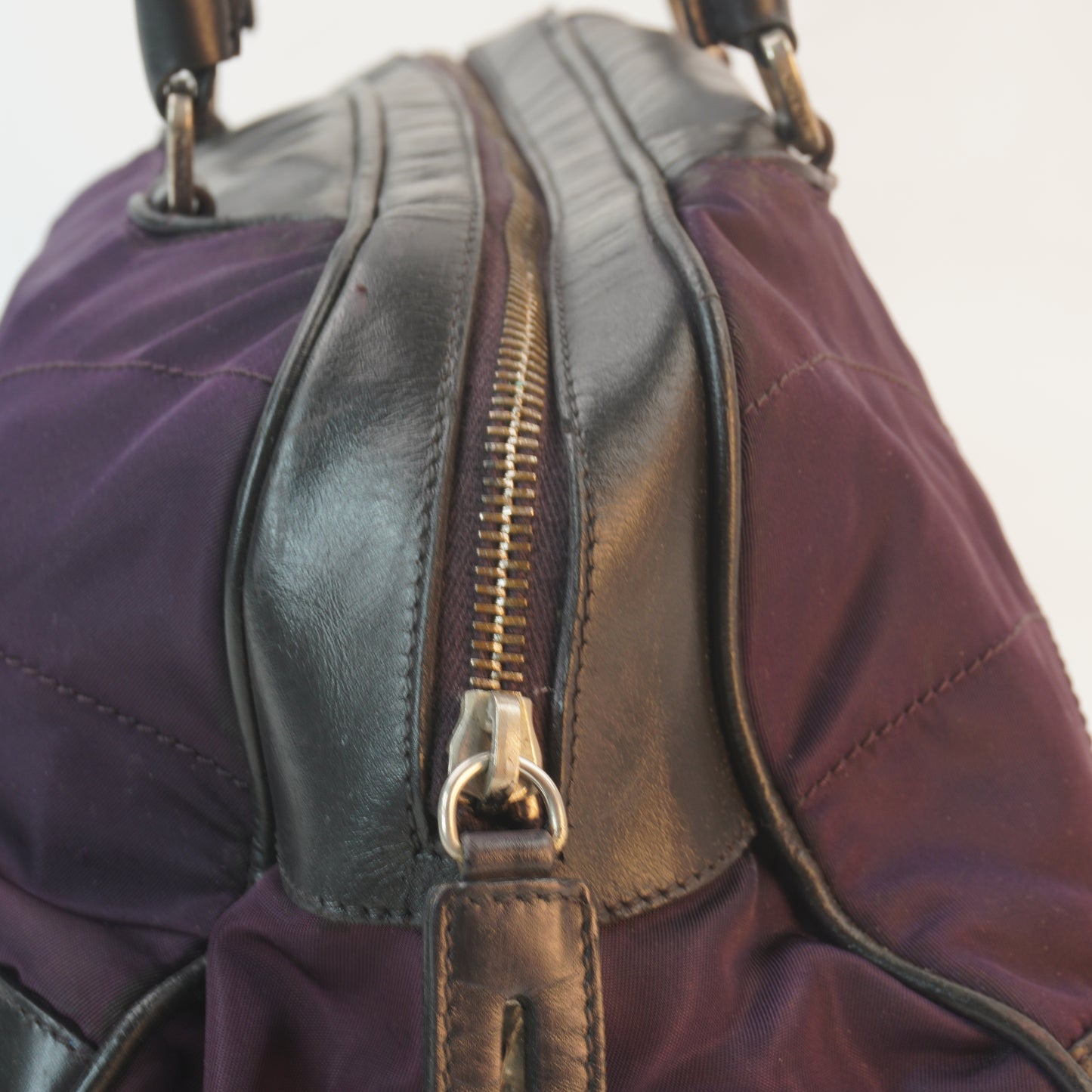Prada Vitello Trimmed Tessuto Nylon Bowling Bag SHW Medium