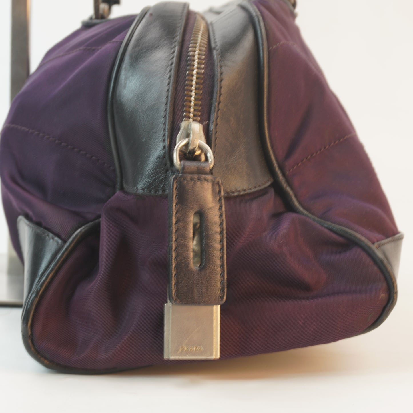 Prada Vitello Trimmed Tessuto Nylon Bowling Bag SHW Medium