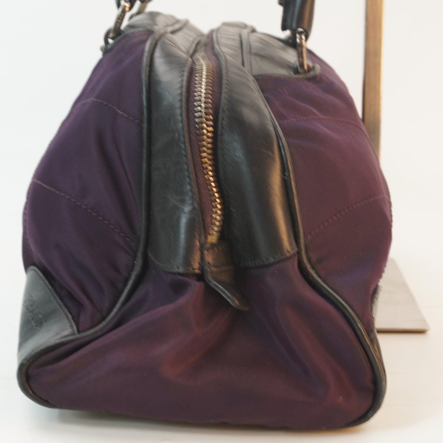 Prada Vitello Trimmed Tessuto Nylon Bowling Bag SHW Medium