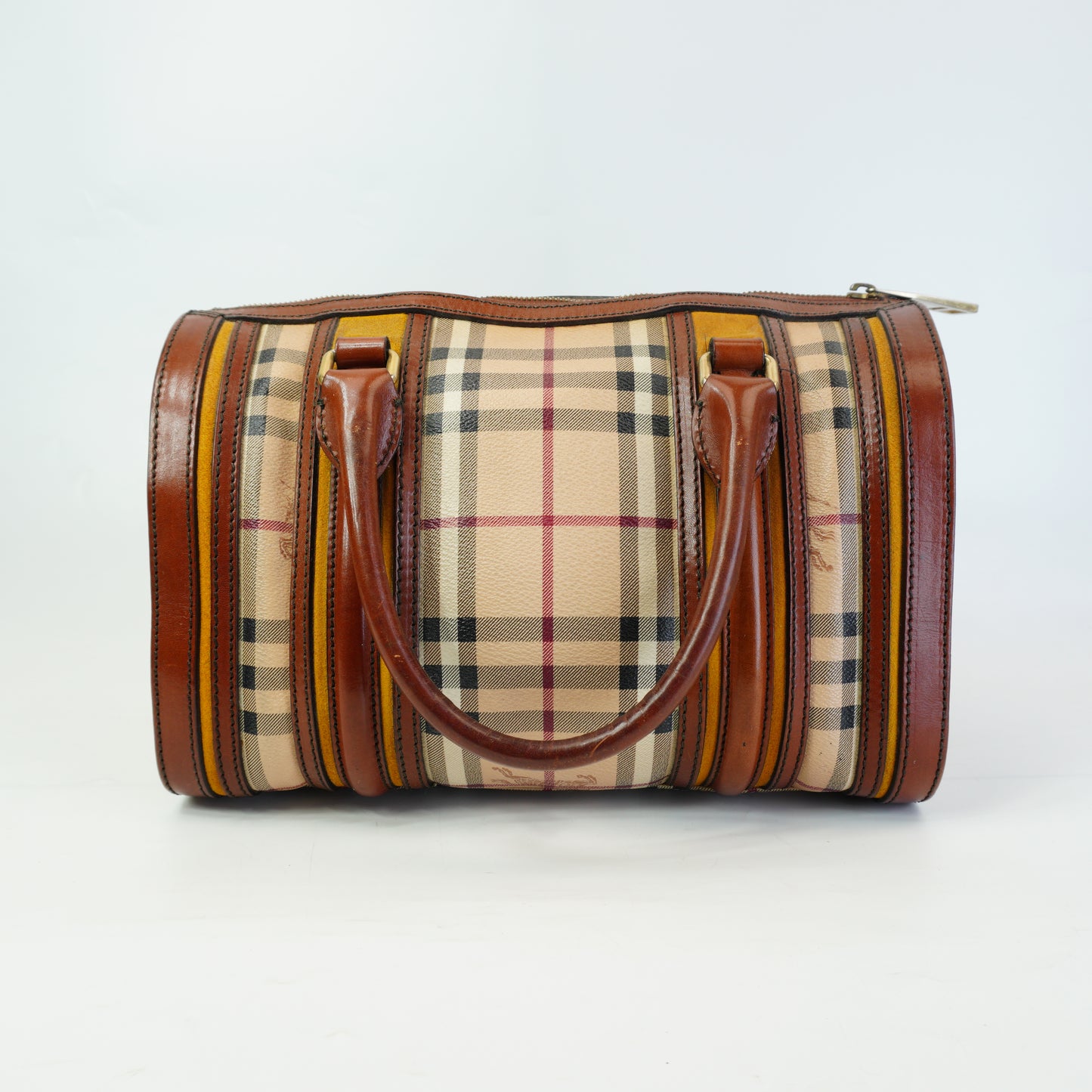 Burberry	Haymarket Checkered Boston Bag GHW Medium