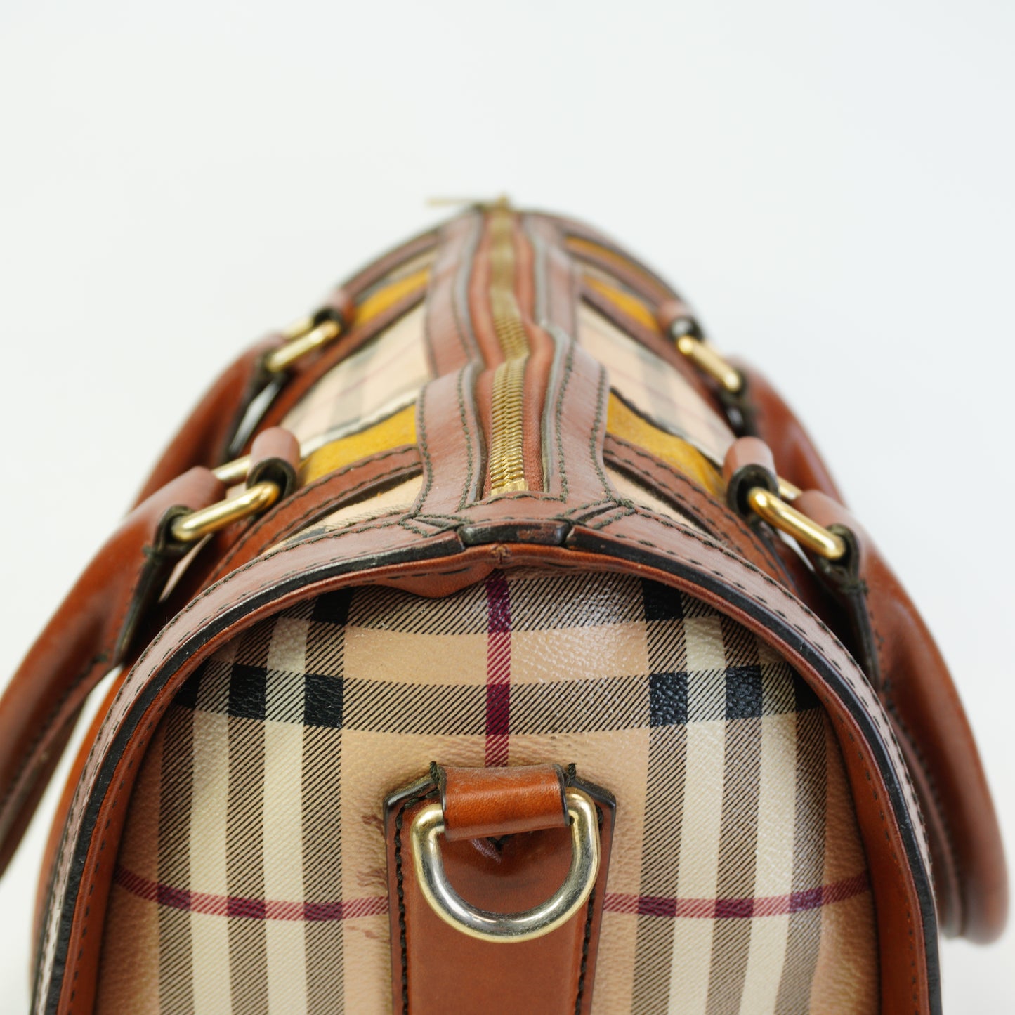 Burberry	Haymarket Checkered Boston Bag GHW Medium