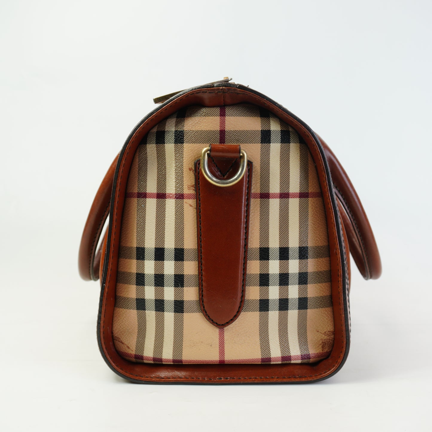 Burberry	Haymarket Checkered Boston Bag GHW Medium