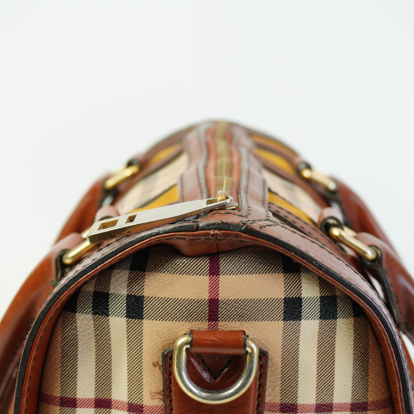 Burberry	Haymarket Checkered Boston Bag GHW Medium