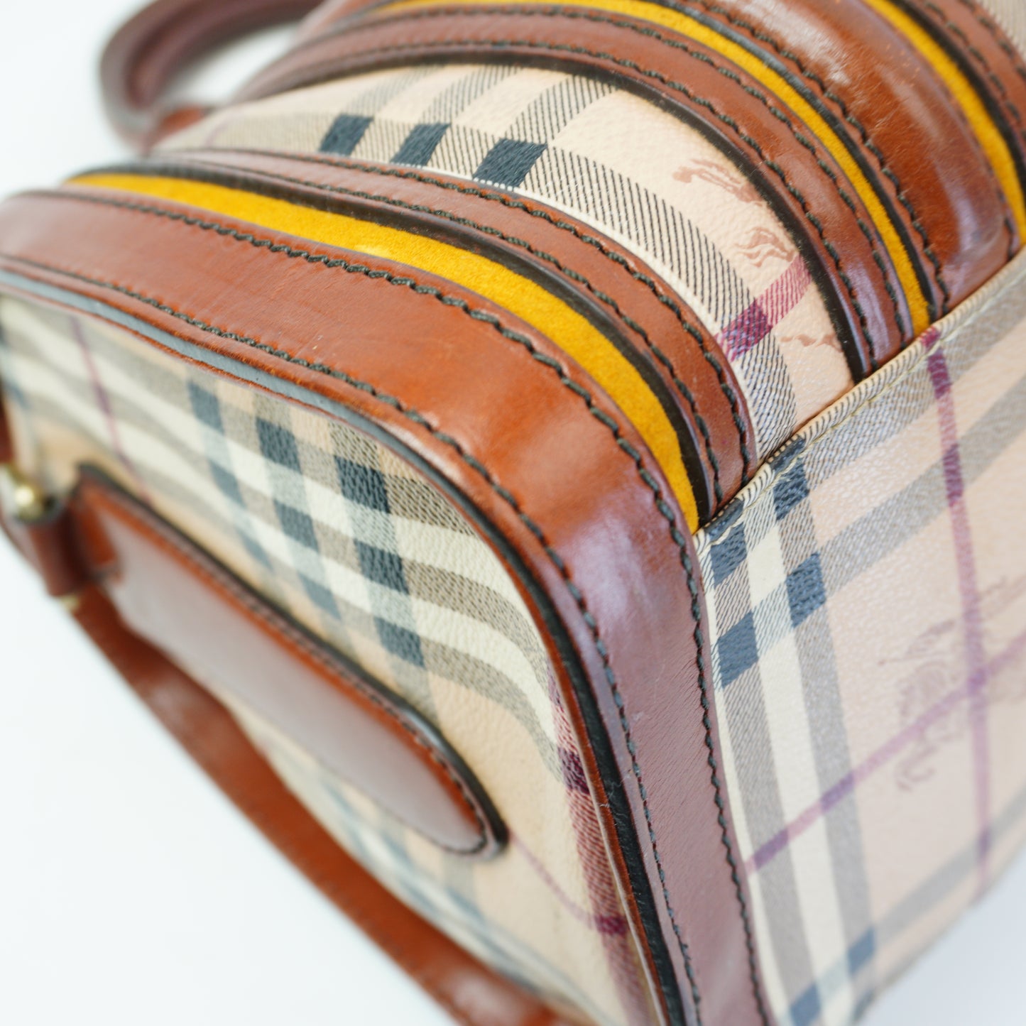 Burberry	Haymarket Checkered Boston Bag GHW Medium