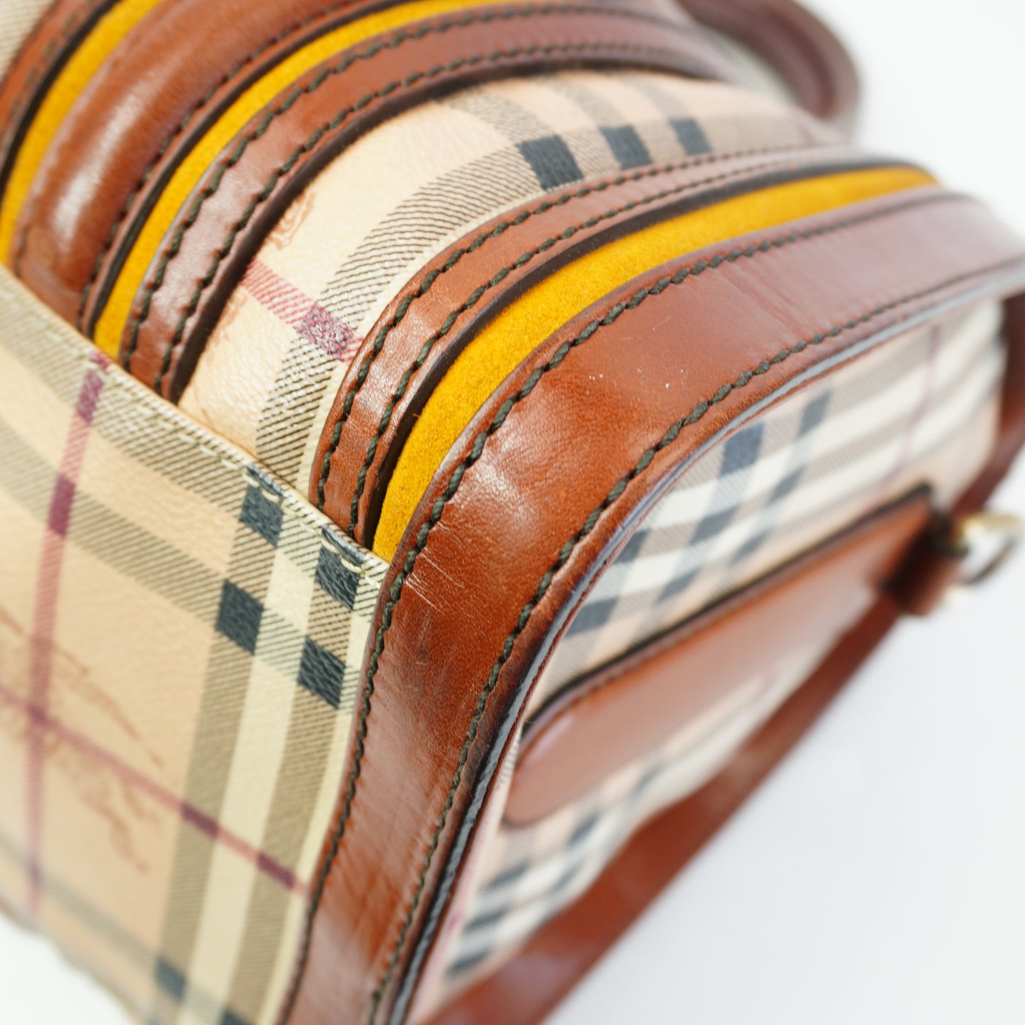 Burberry	Haymarket Checkered Boston Bag GHW Medium