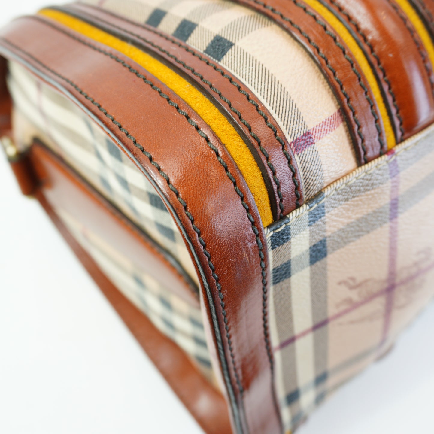 Burberry	Haymarket Checkered Boston Bag GHW Medium