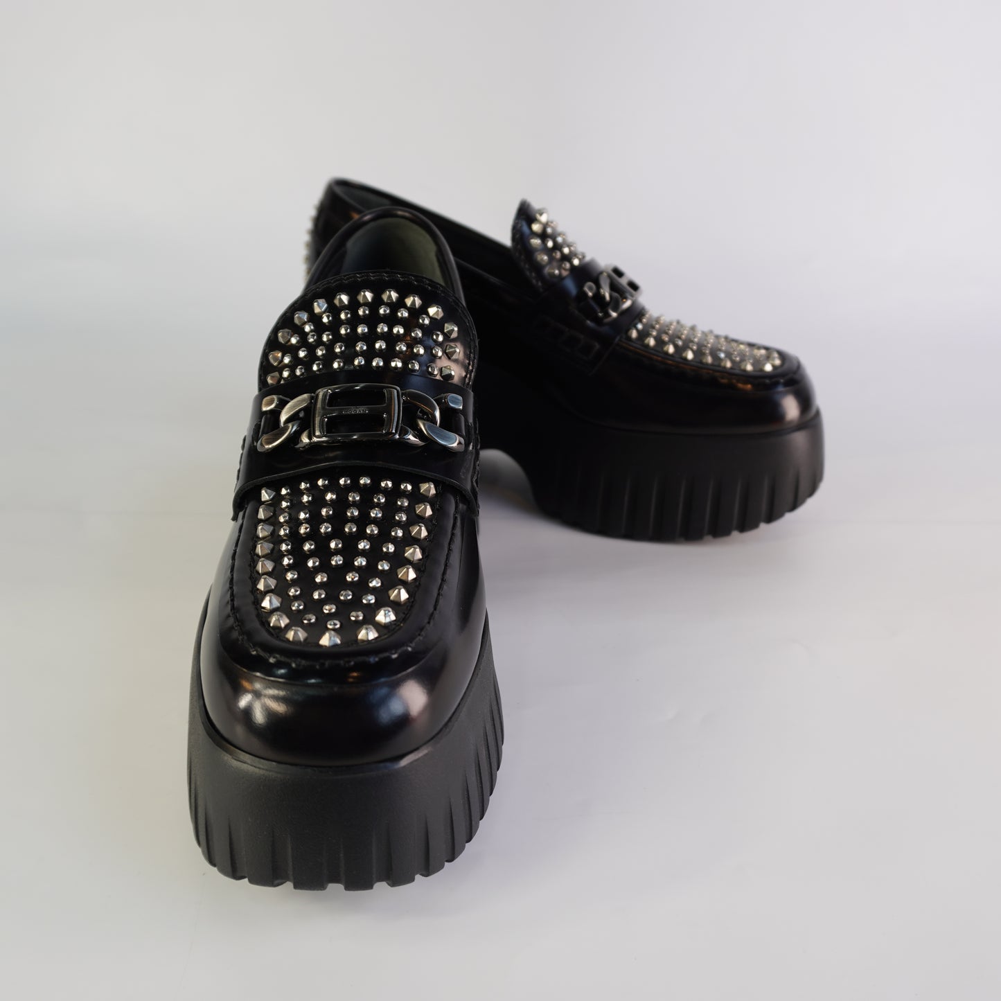 Hogan H-Stripes Wedge Leather Loafers size 38