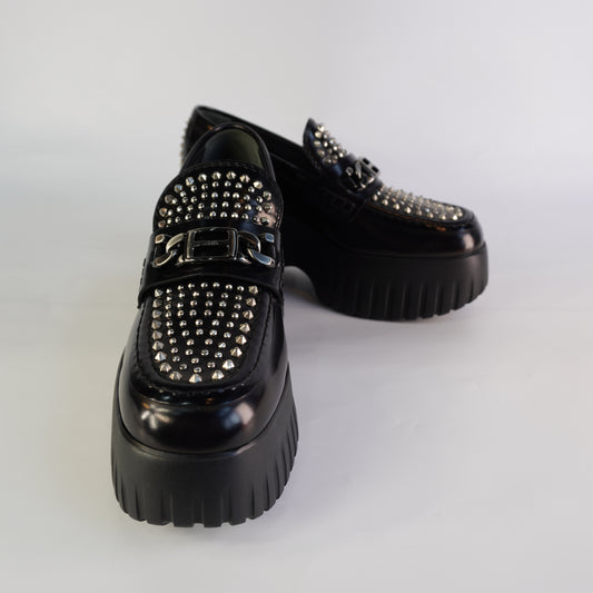 Hogan H-Stripes Wedge Leather Loafers size 38