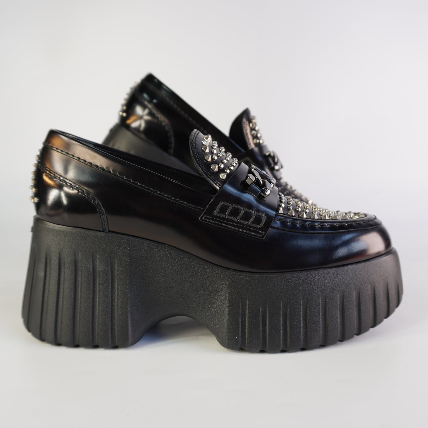 Hogan H-Stripes Wedge Leather Loafers size 38