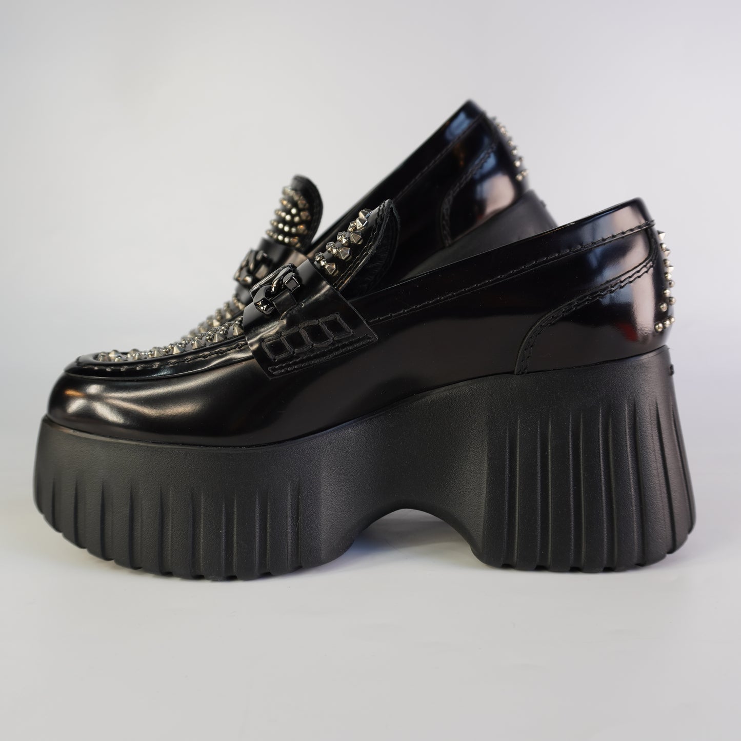 Hogan H-Stripes Wedge Leather Loafers size 38