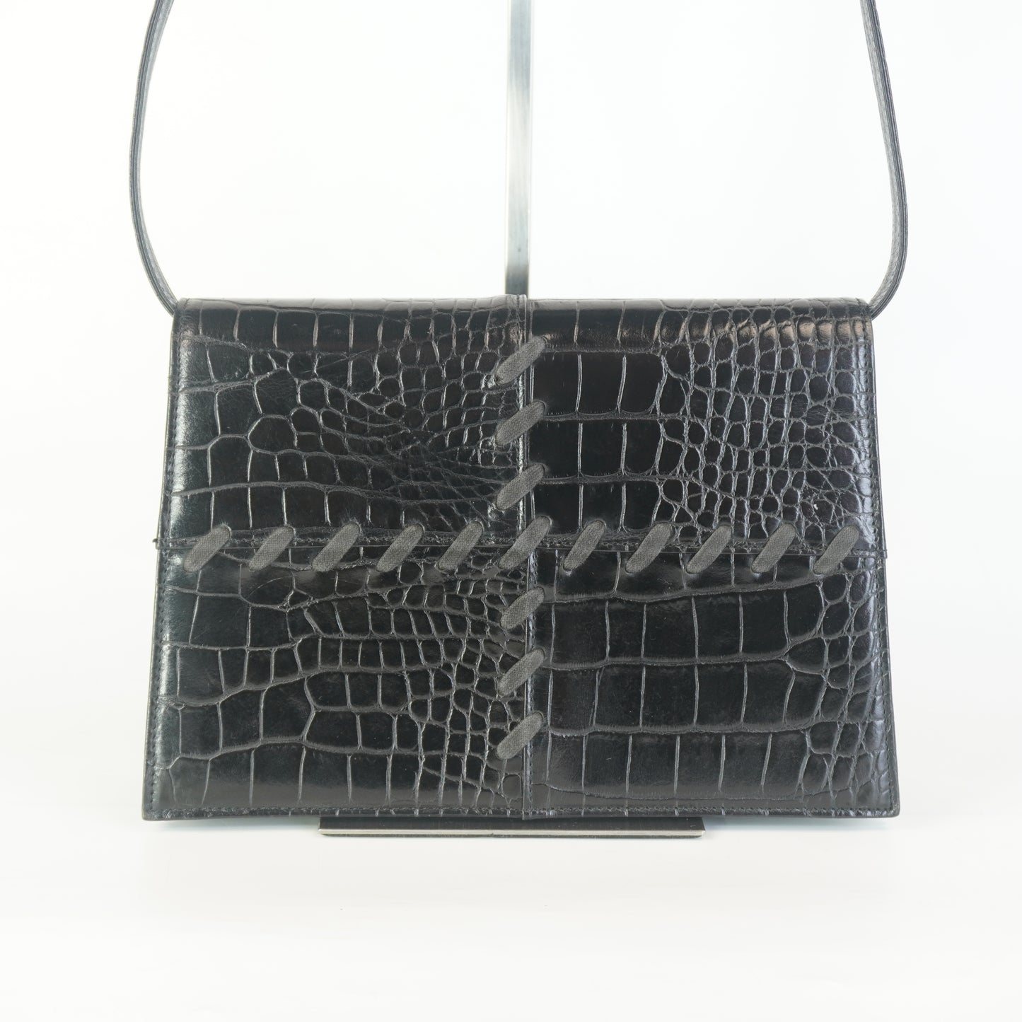 YSL	Vintage Croc-Embossed Black