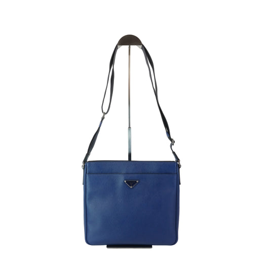 Prada Saffiano Leather Messenger Bag Blue