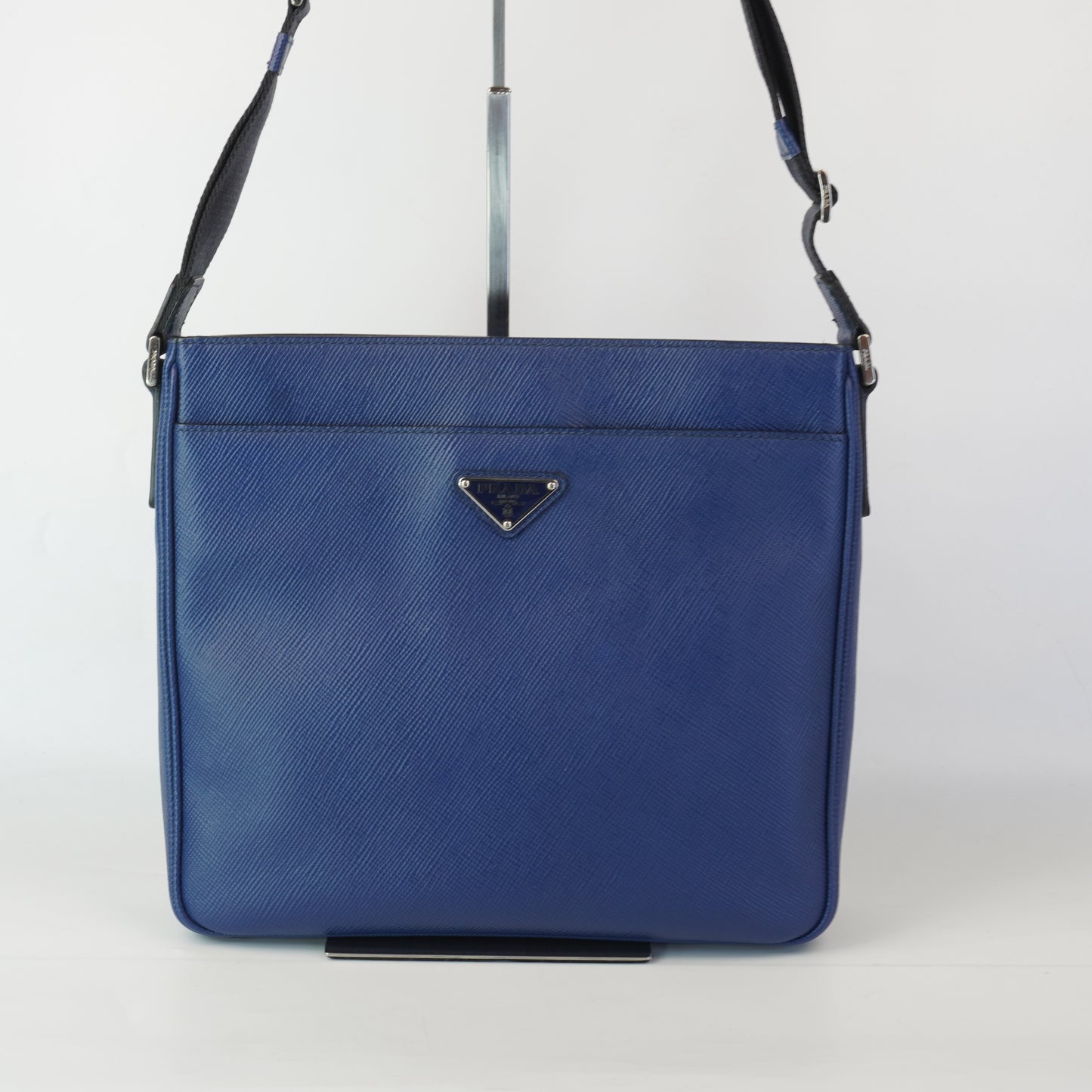 Prada Saffiano Leather Messenger Bag Blue