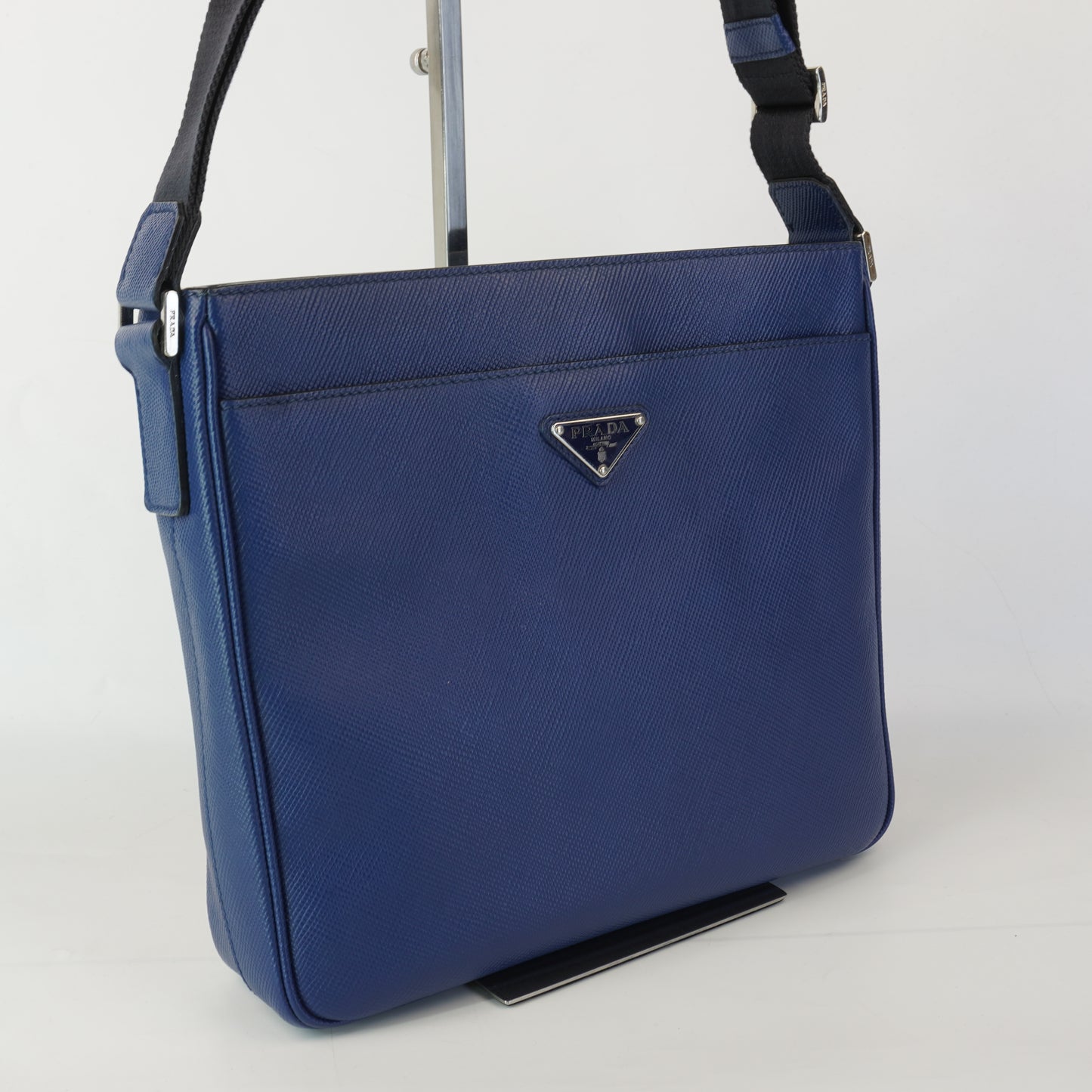 Prada Saffiano Leather Messenger Bag Blue