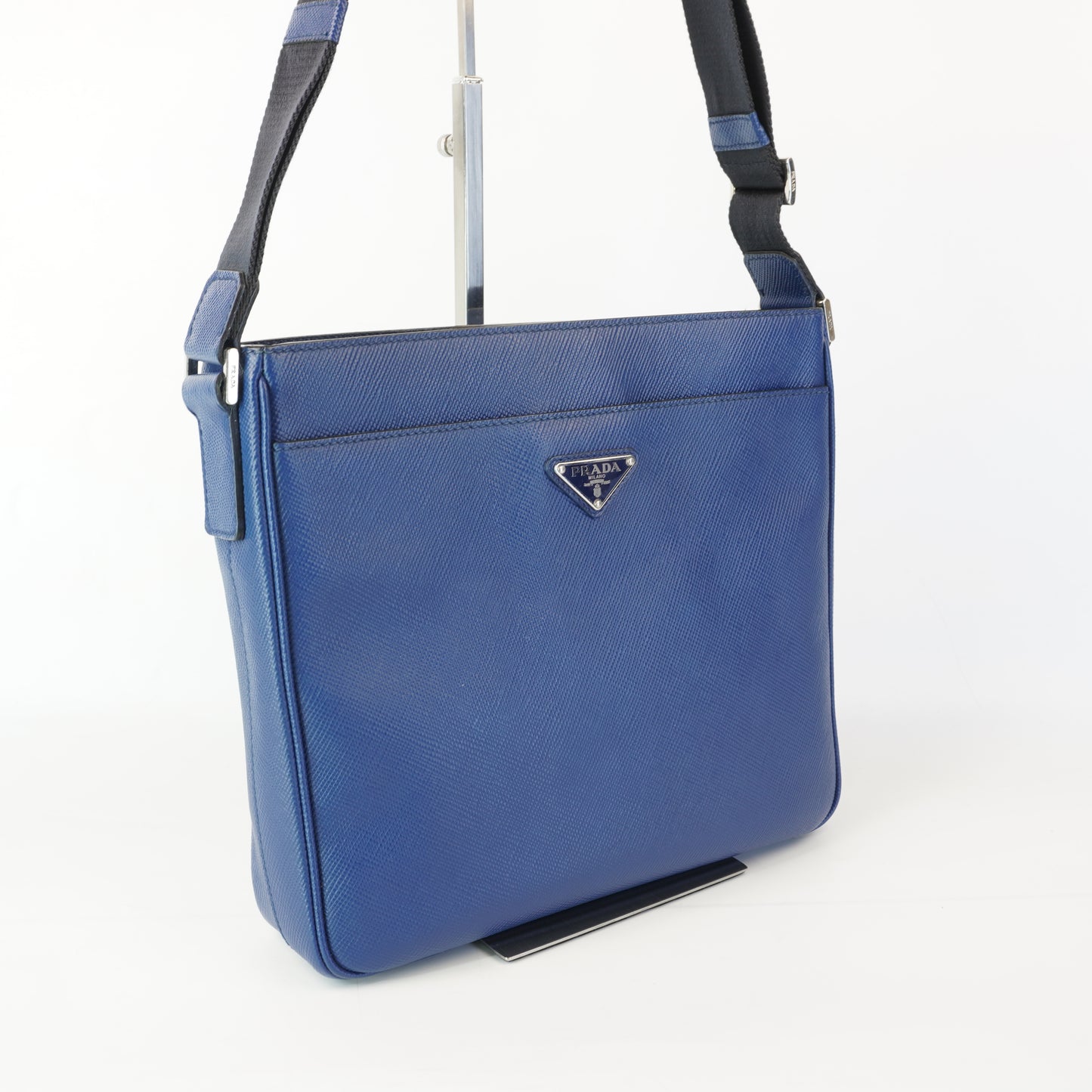 Prada Saffiano Leather Messenger Bag Blue