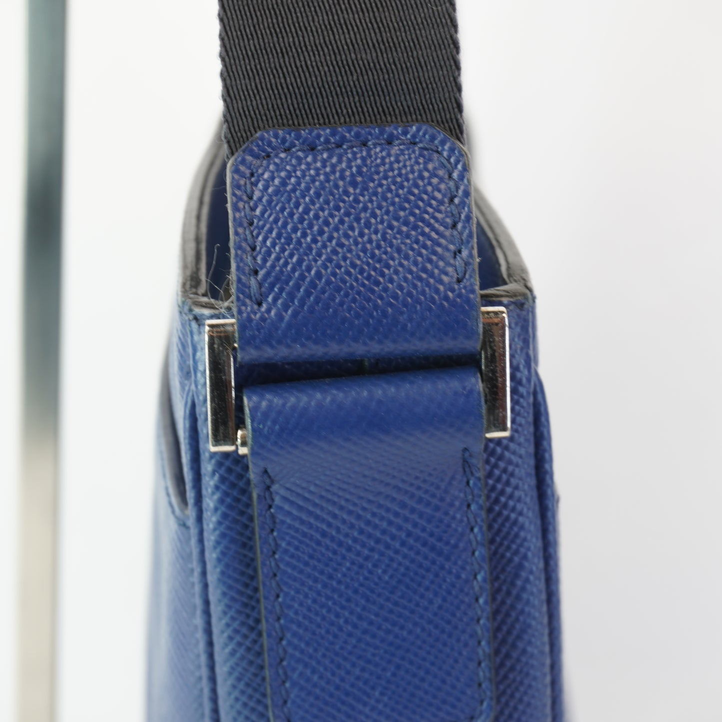 Prada Saffiano Leather Messenger Bag Blue