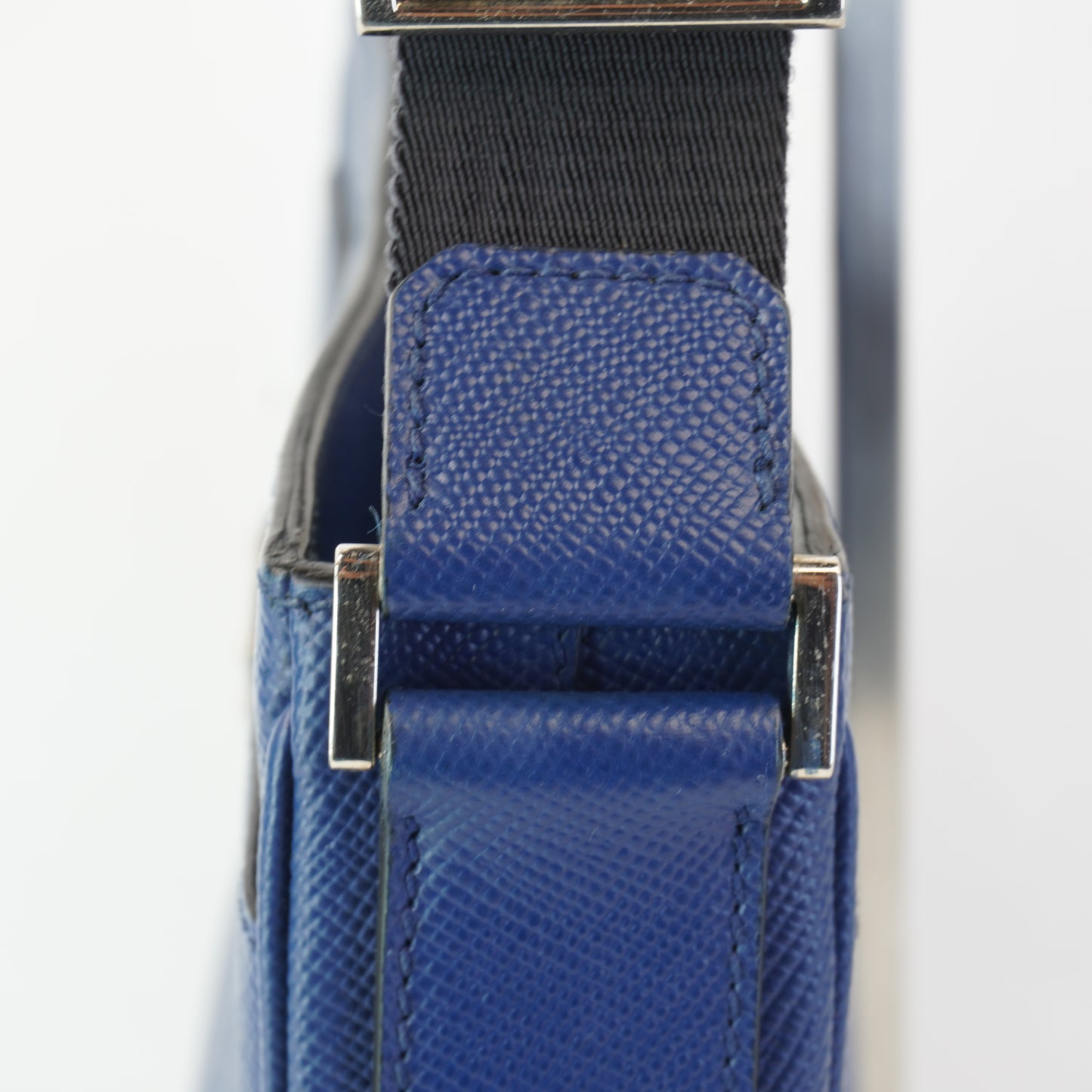 Prada Saffiano Leather Messenger Bag Blue