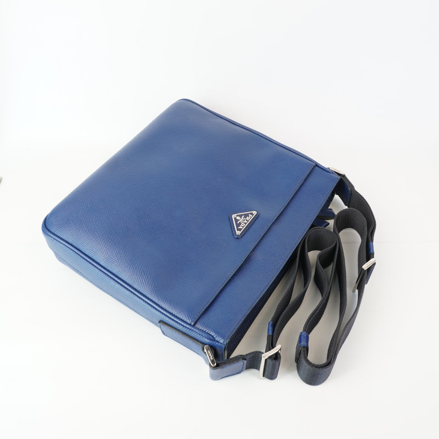 Prada Saffiano Leather Messenger Bag Blue