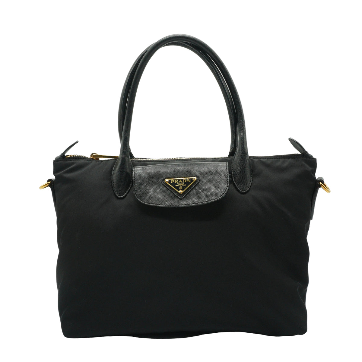 Prada Tessuto Nylon Convertible Shopping Tote Black Medium GHW