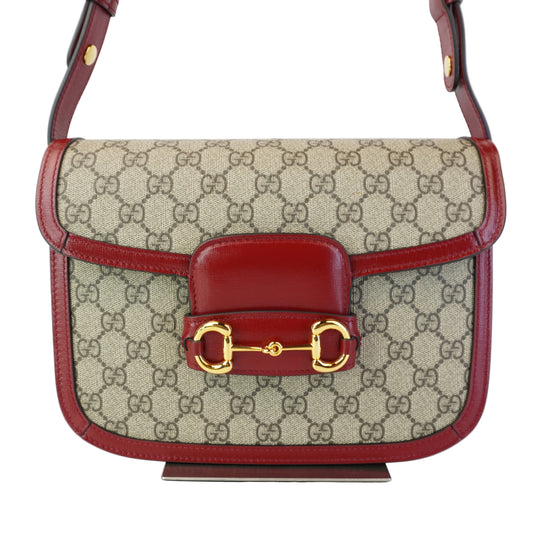 Gucci Small Horsebit 1955 Beige/Ebony Trim Red