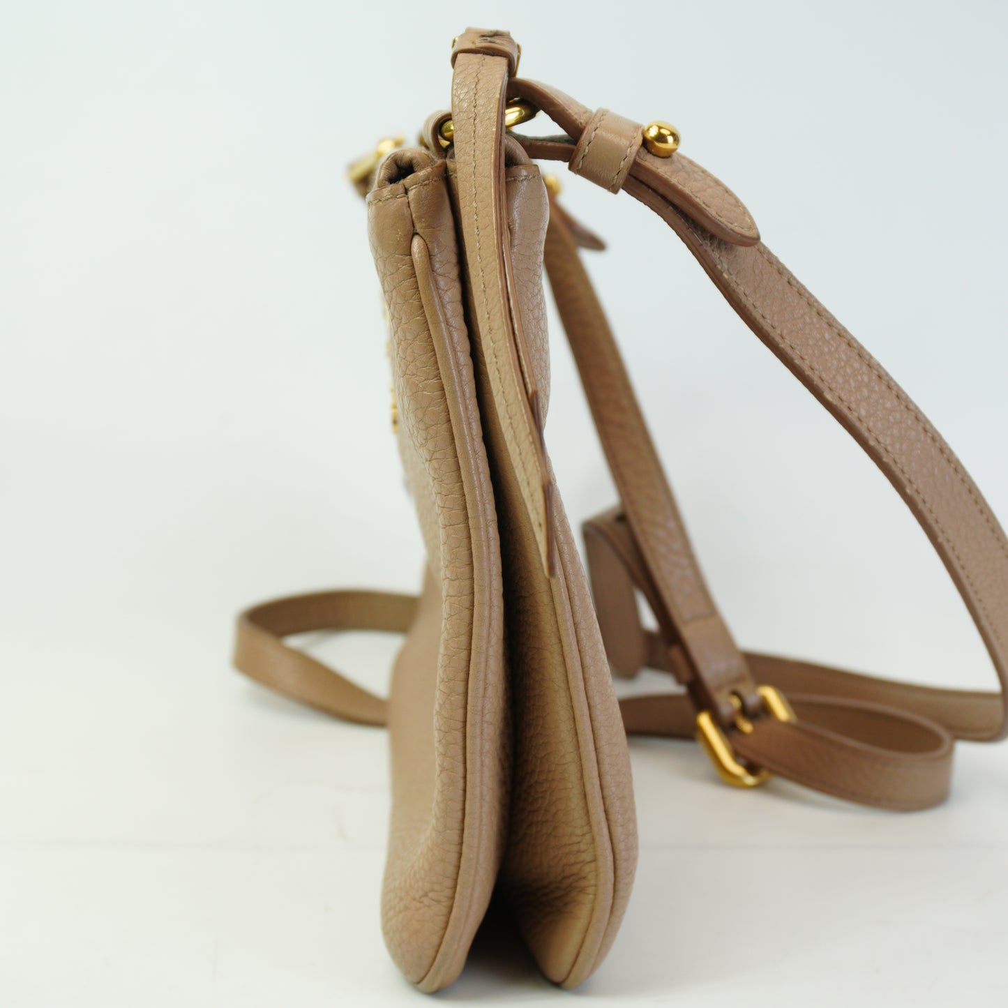 Prada	Vitello Daino Double Zip Crossbody Bag Beige SMall GHW