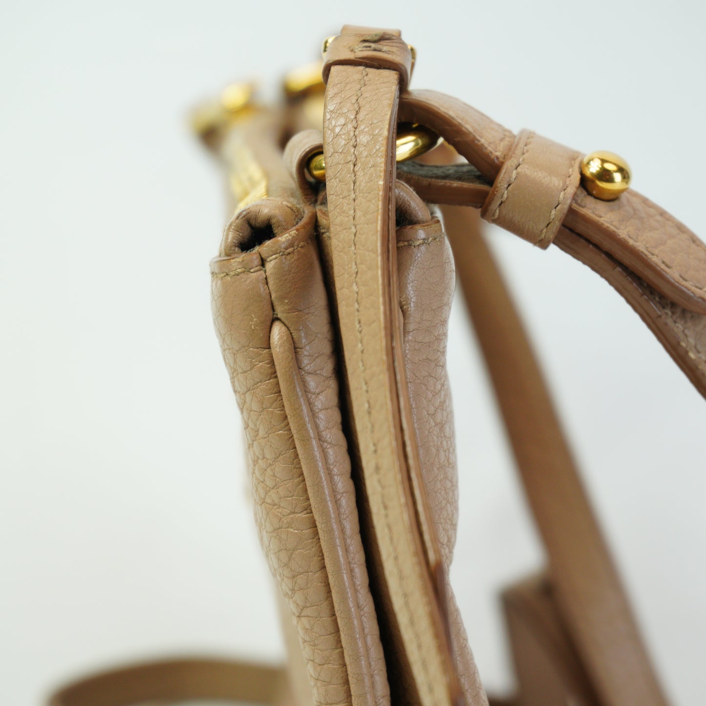 Prada	Vitello Daino Double Zip Crossbody Bag Beige SMall GHW