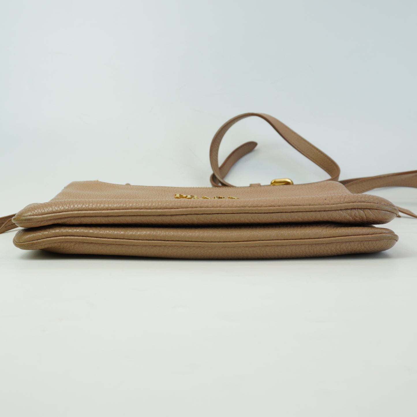 Prada	Vitello Daino Double Zip Crossbody Bag Beige SMall GHW
