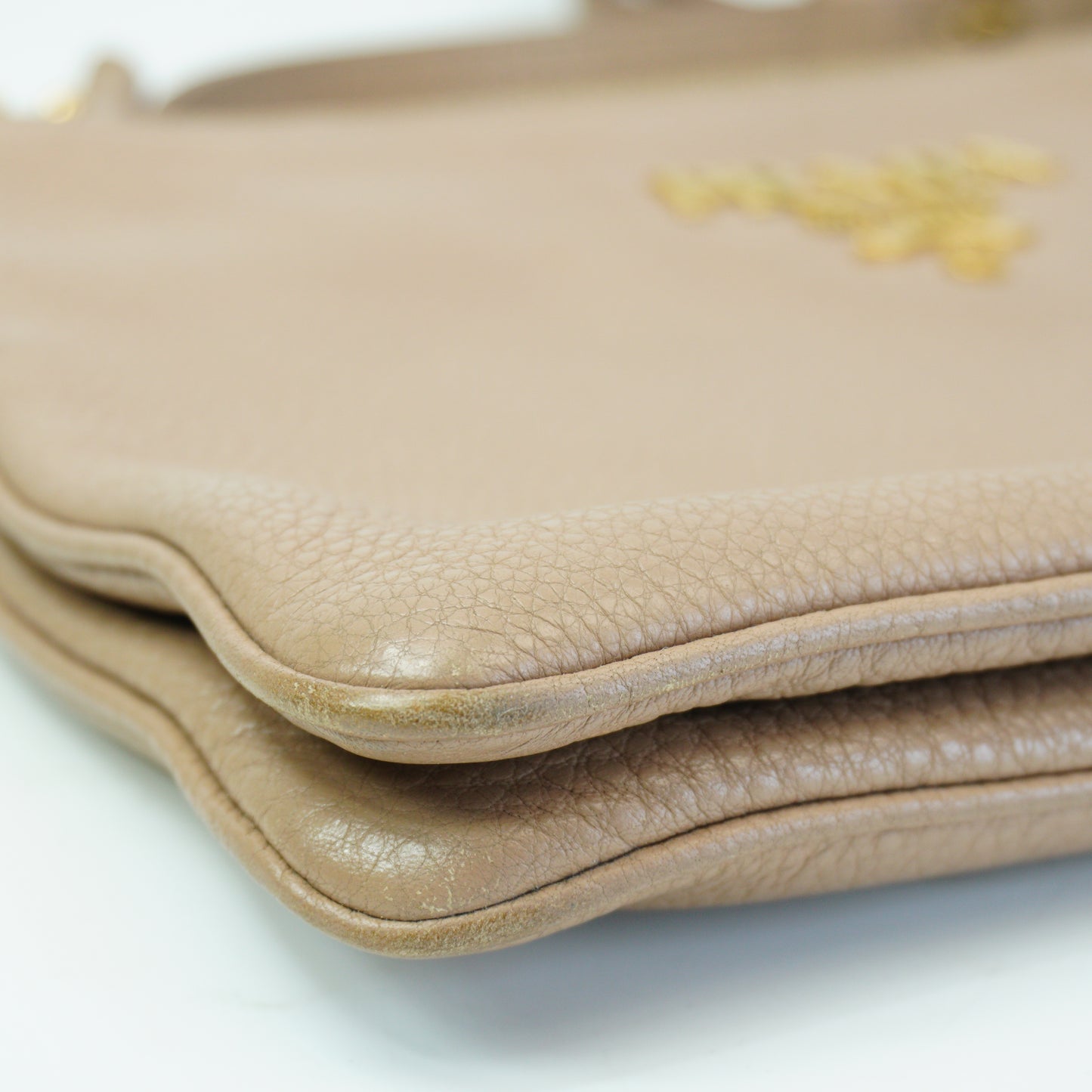Prada	Vitello Daino Double Zip Crossbody Bag Beige SMall GHW