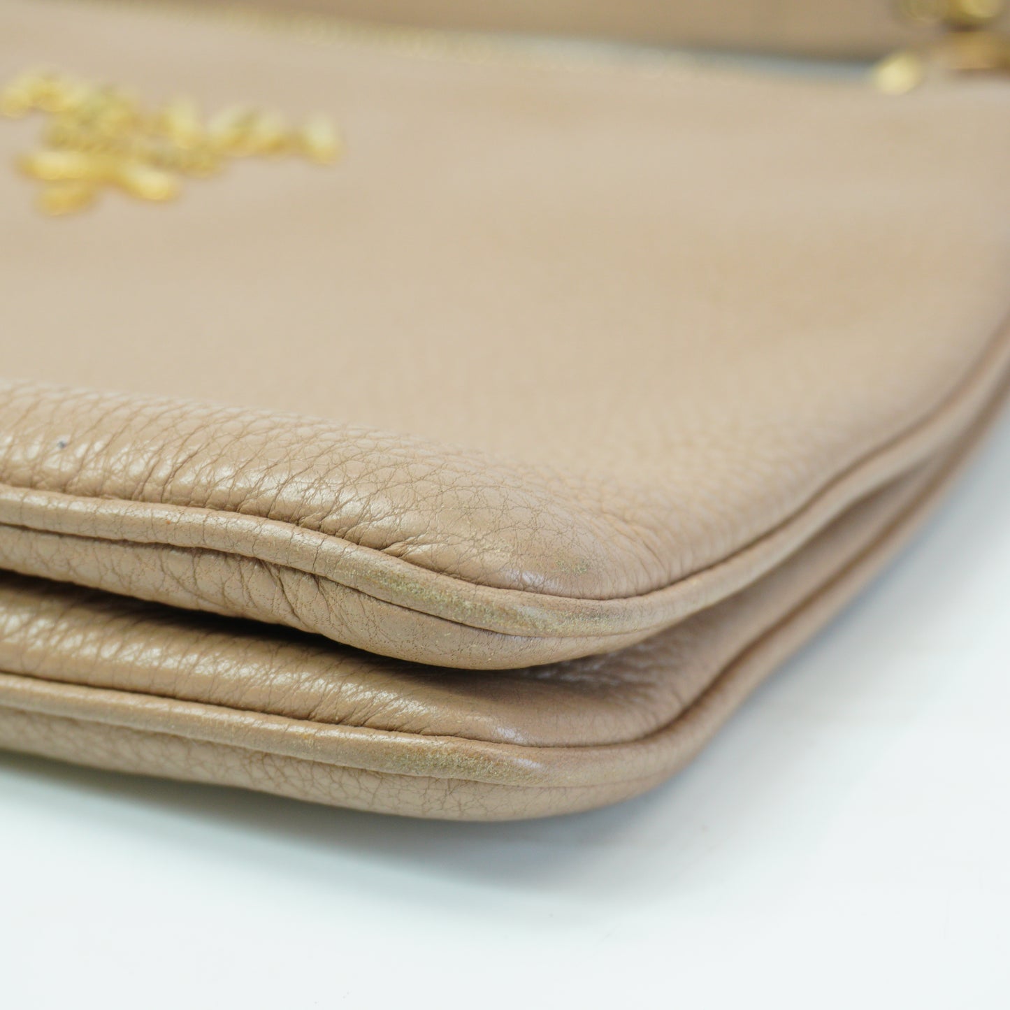 Prada	Vitello Daino Double Zip Crossbody Bag Beige SMall GHW
