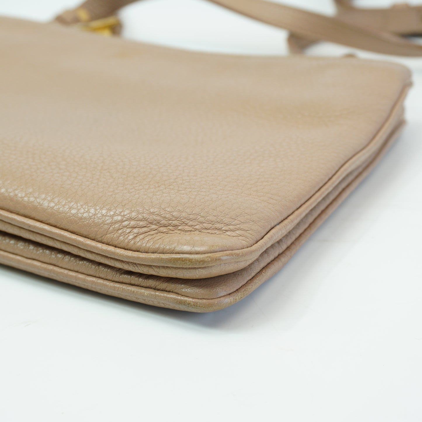 Prada	Vitello Daino Double Zip Crossbody Bag Beige SMall GHW
