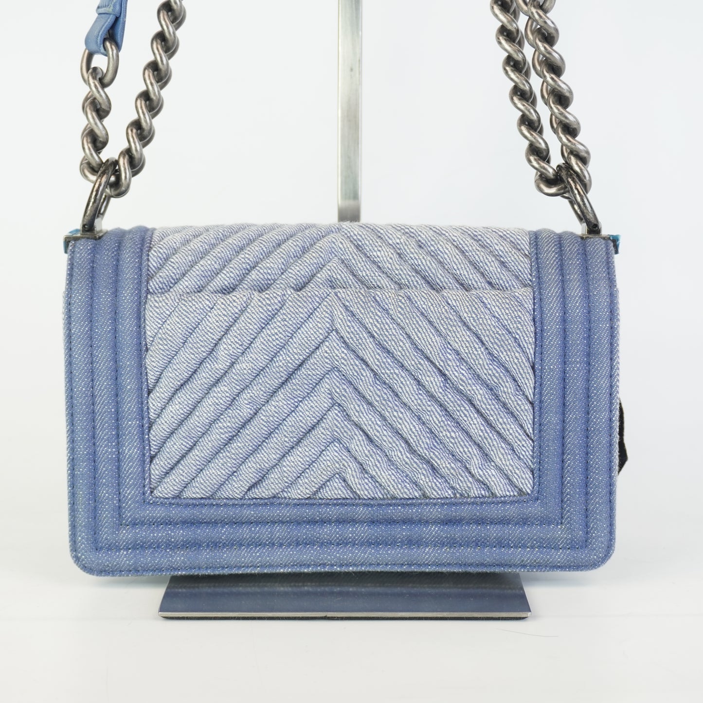 Chanel Boy Flap Chevron Quilted Denim SHW Small