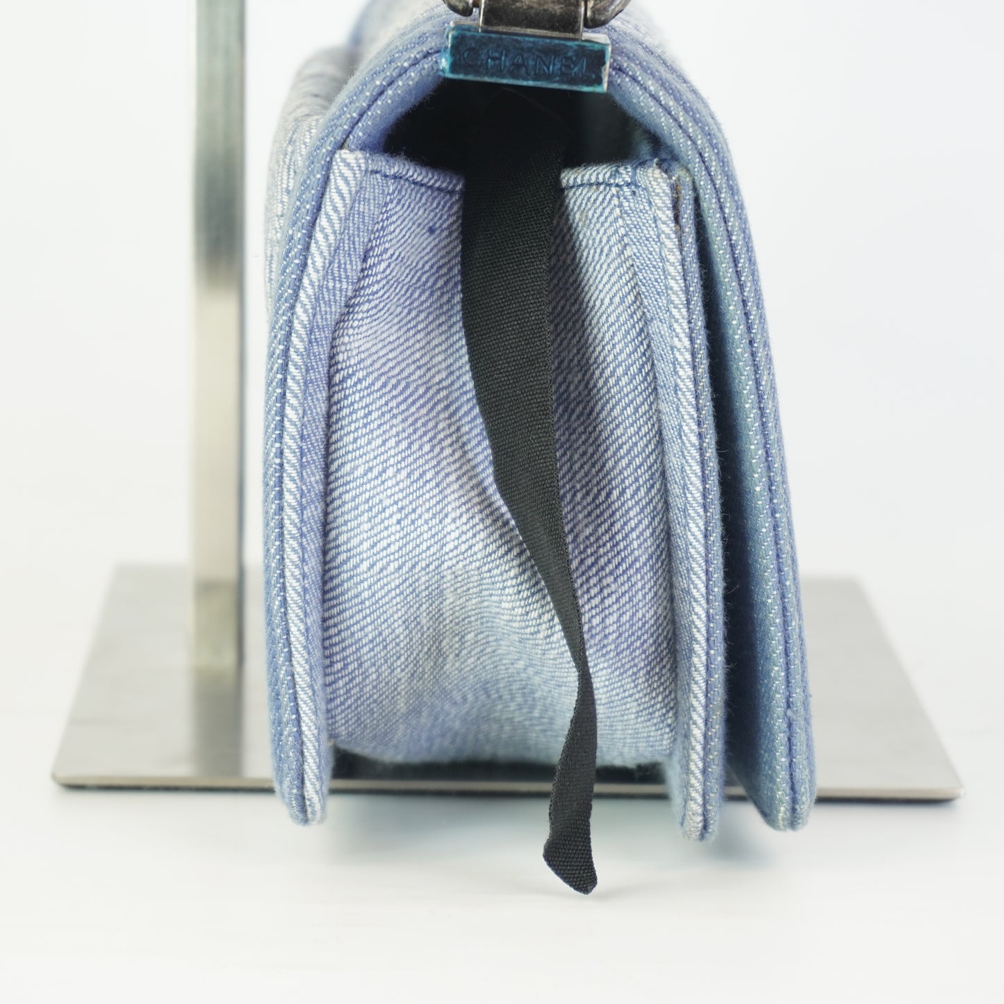 Chanel Boy Flap Chevron Quilted Denim SHW Small