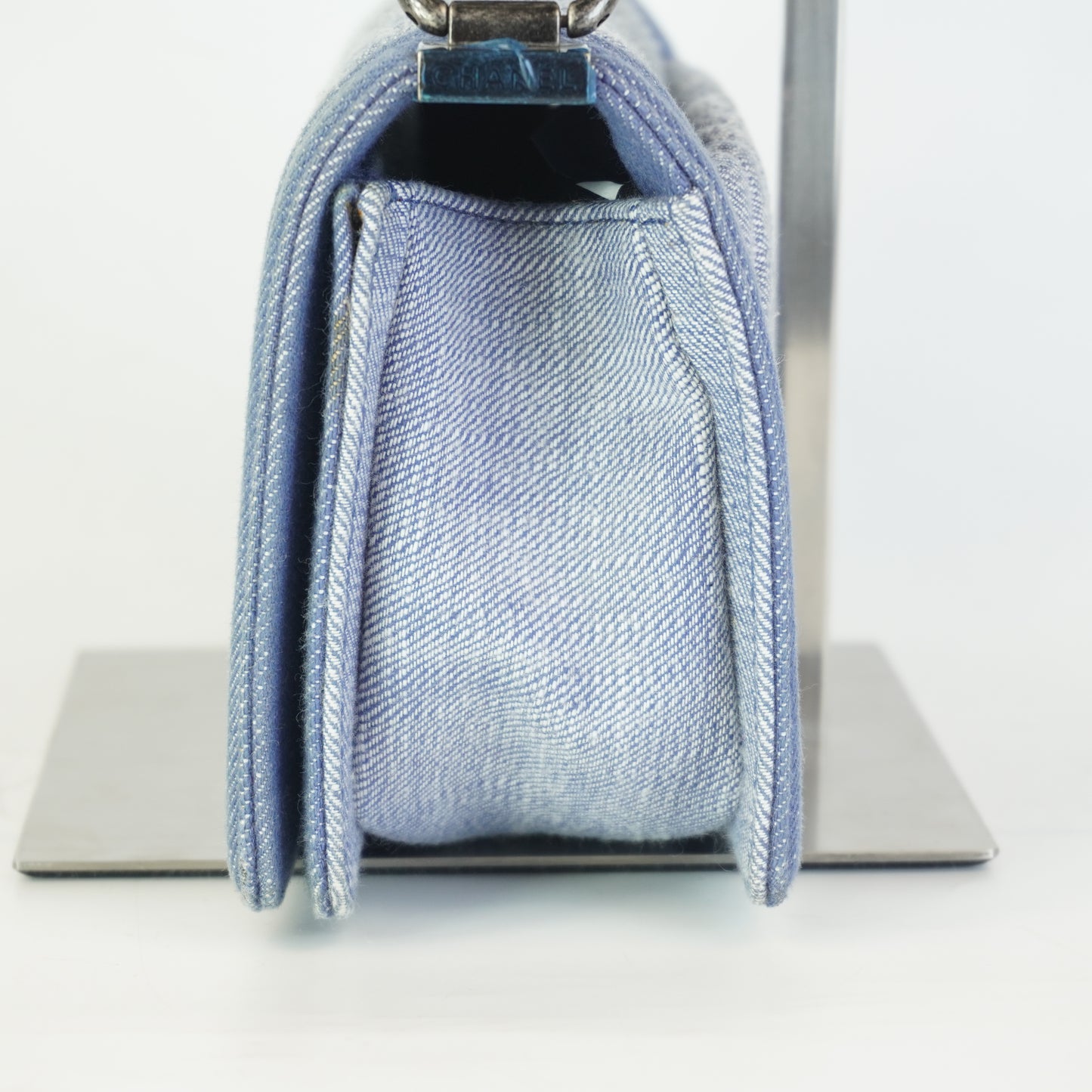 Chanel Boy Flap Chevron Quilted Denim SHW Small