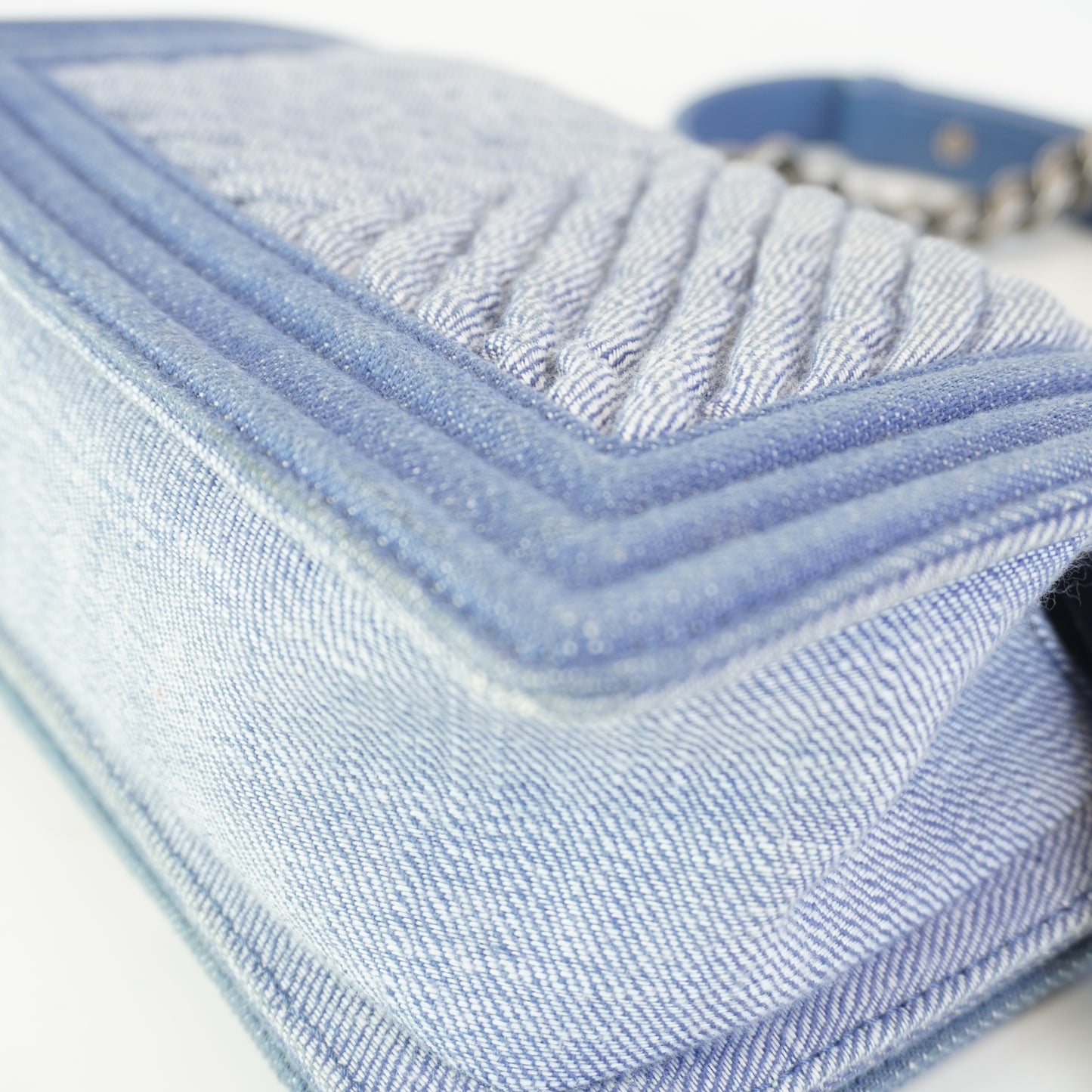 Chanel Boy Flap Chevron Quilted Denim SHW Small