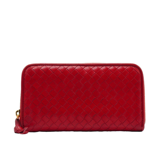 Bottega Veneta	Intrecciato Zip Around Wallet  Red GHW