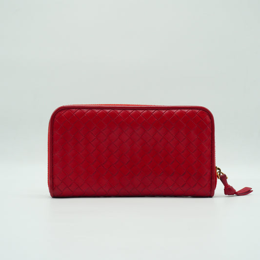 Bottega Veneta	Intrecciato Zip Around Wallet  Red GHW