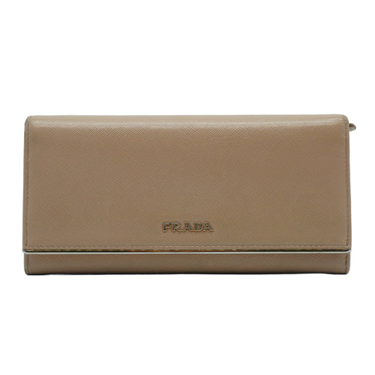 Prada	Saffiano Leather Continental Wallet Beige GHW