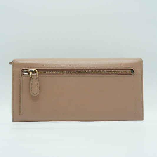Prada	Saffiano Leather Continental Wallet Beige GHW