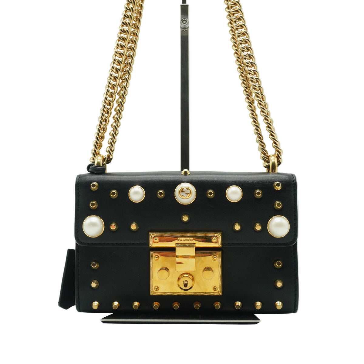 Gucci Padlock pearl studded shoulder bag small black GHW