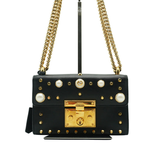 Gucci Padlock pearl studded shoulder bag small black GHW