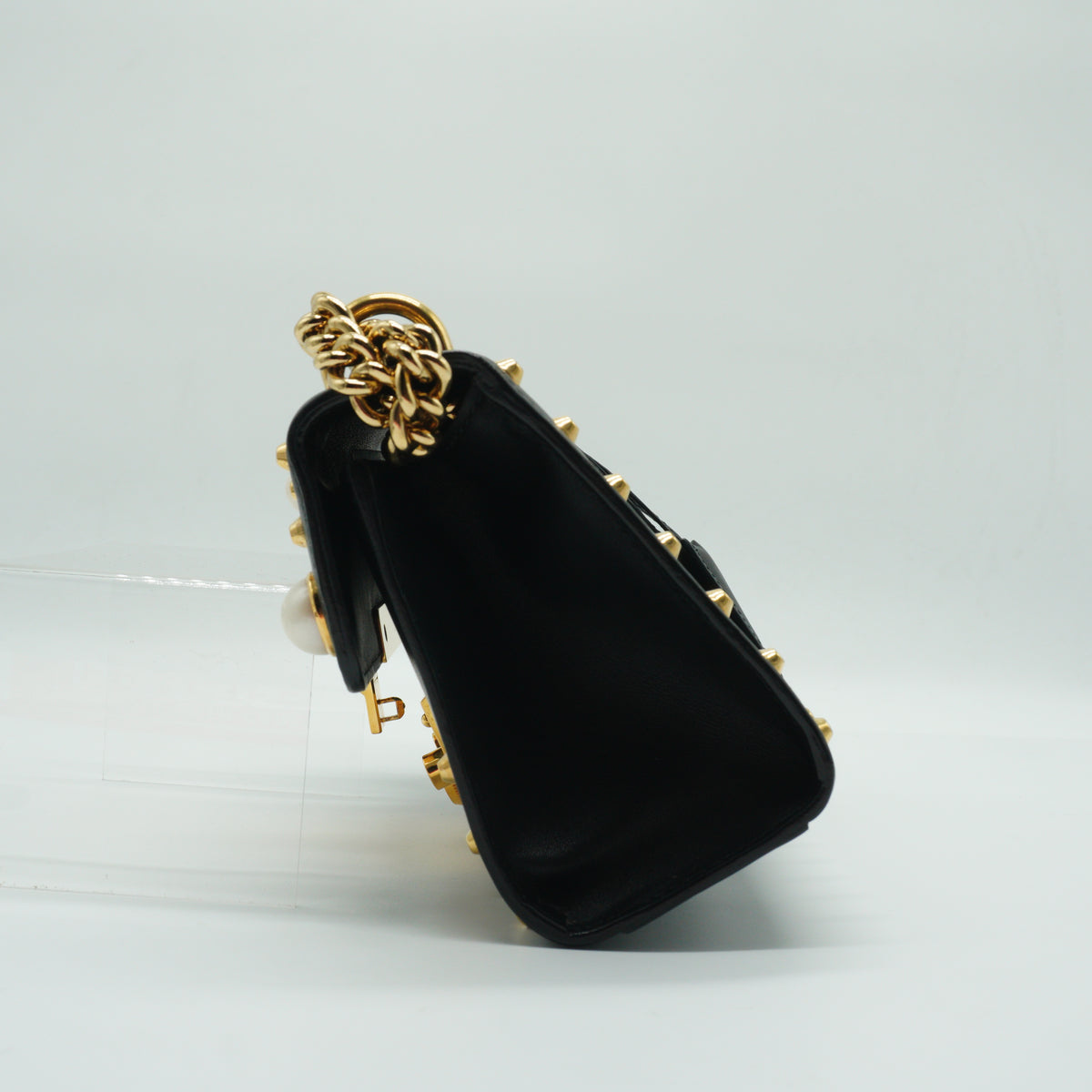 Gucci Padlock pearl studded shoulder bag small black GHW