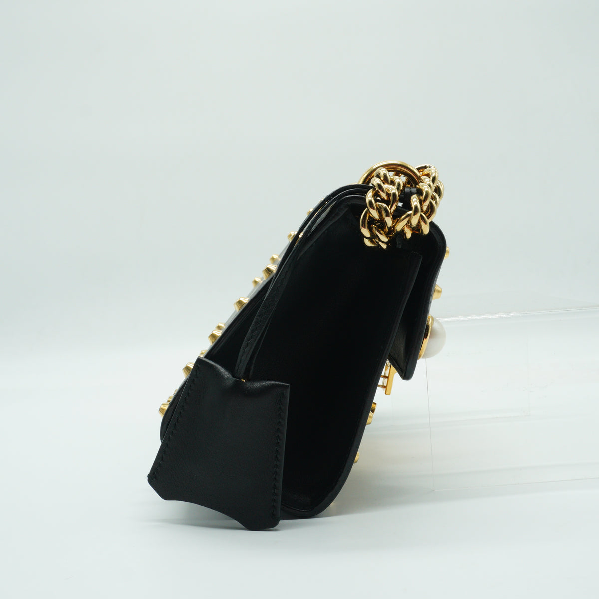 Gucci Padlock pearl studded shoulder bag small black GHW