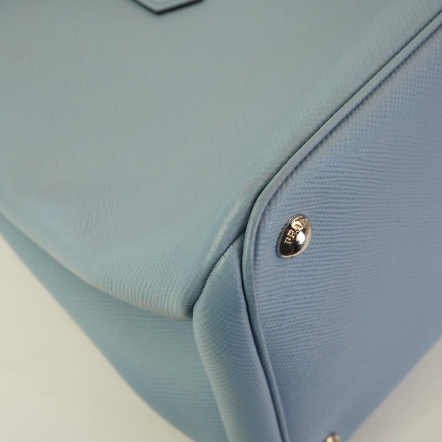Prada Saffiano Double Tote Light Blue SHW  Large