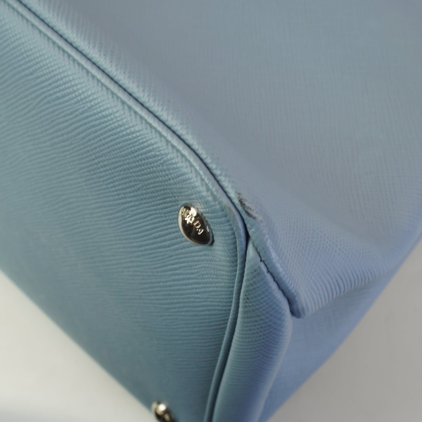 Prada Saffiano Double Tote Light Blue SHW  Large