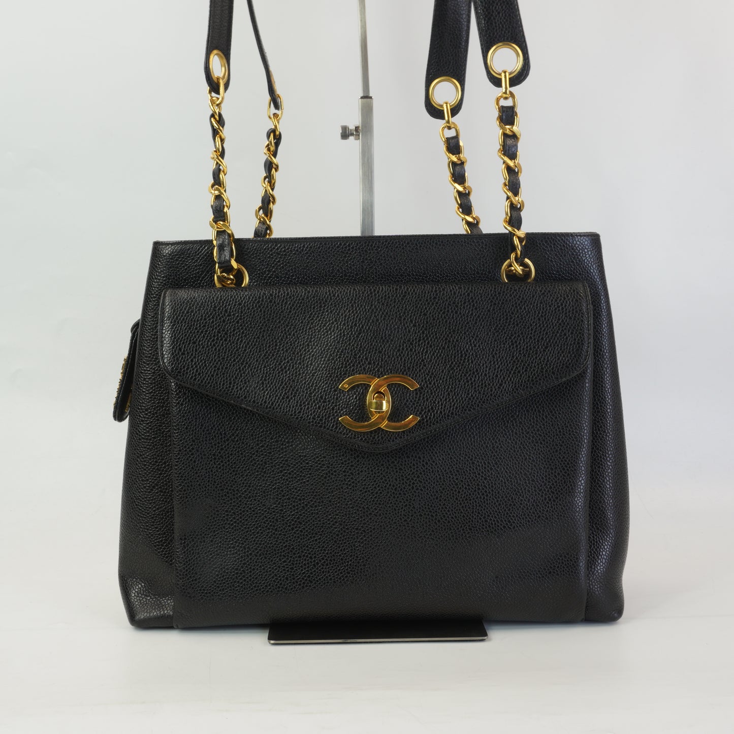 Chanel Vintage Caviar Fiont Pocket Tote Bag  GHW Medium